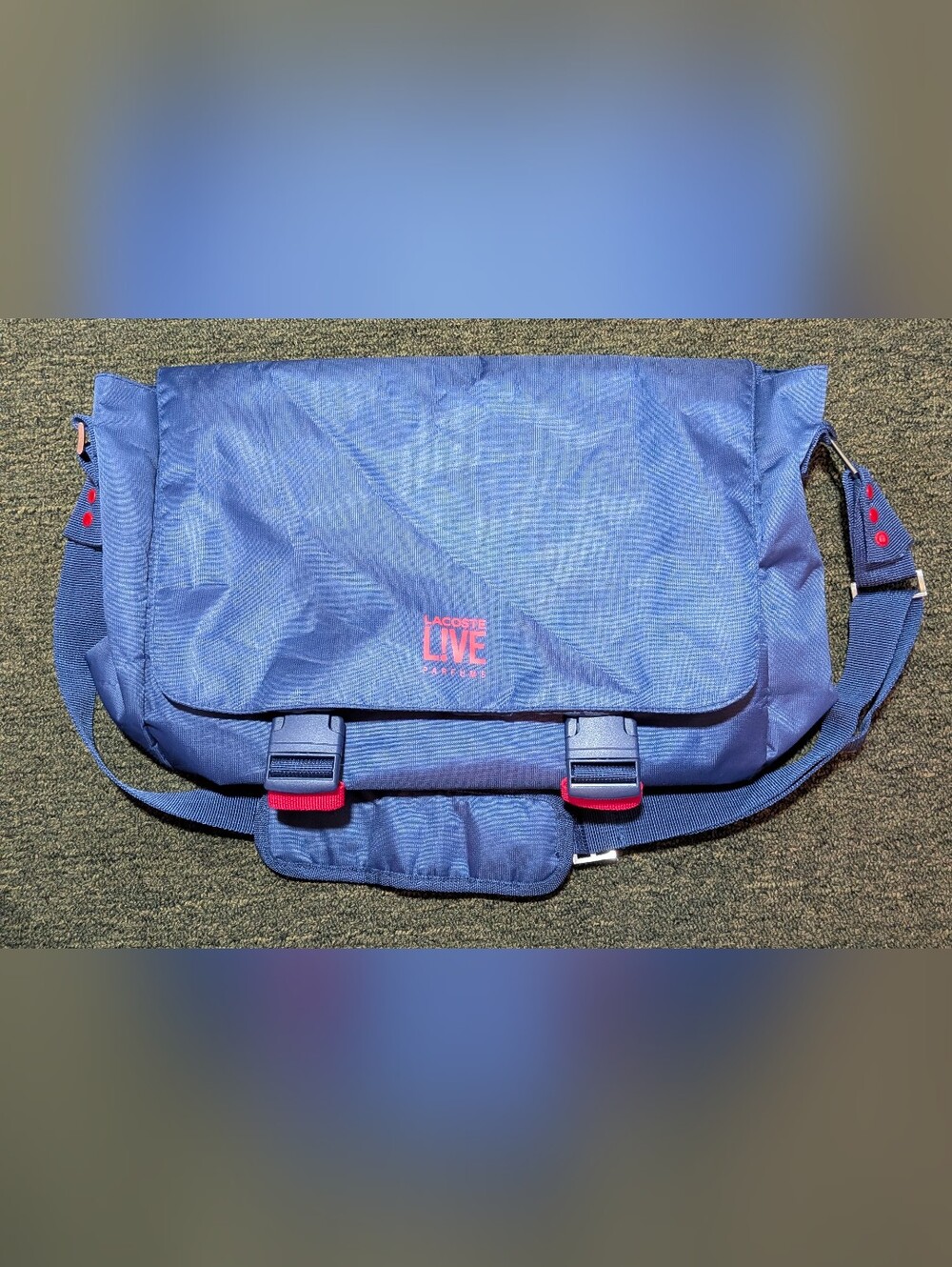 Lacoste Blue Live Parfums Laptop Travel Bag Shoulder Cross Body Zipper Pockets